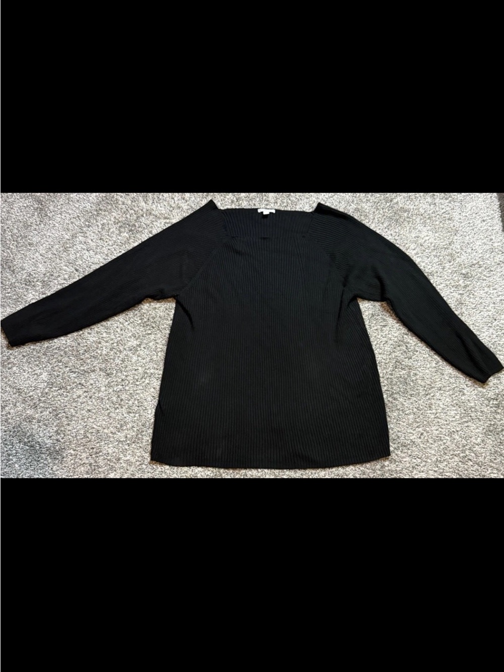 Black Ribbed Long Sleeve Women's Top with Square Neckline
